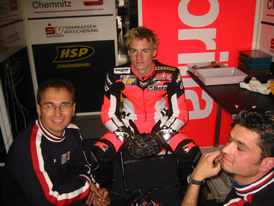 Image of Chaz and his Aprilia Germany team